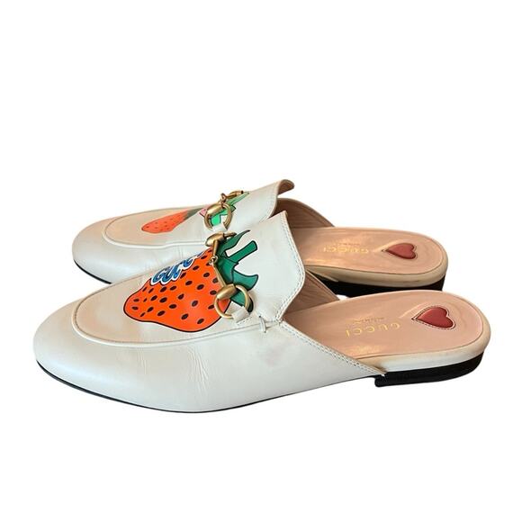Gucci Princetown Leather Strawberry Slip on Horsebit Loafer Mules EU 38.5 US 8.5 - Picture 4 of 14